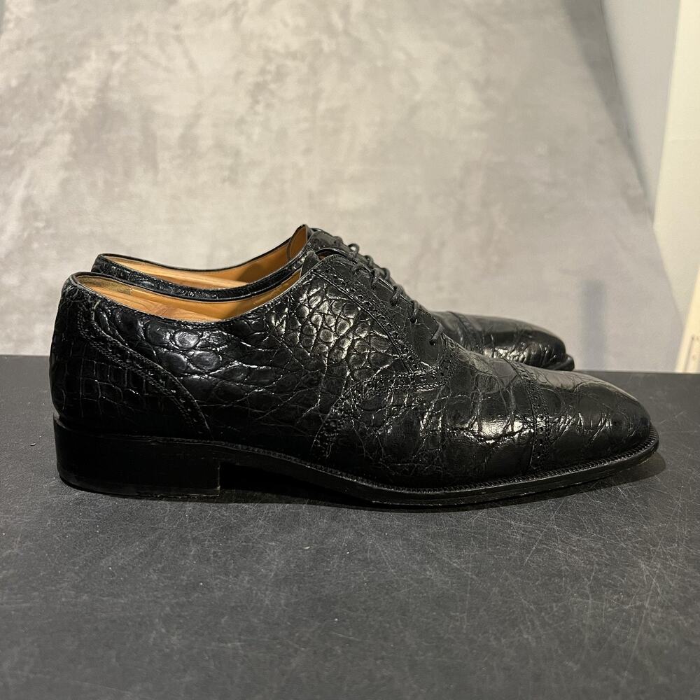 Prima Classe Genuine Crocodile Oxford Shoes Mens 8.5 Handmade Cap Toe Italy